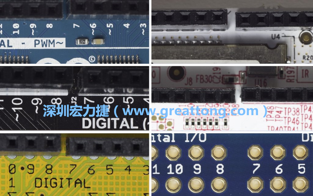 各種不同尺寸的Arduino上第7、8腳位的間距。